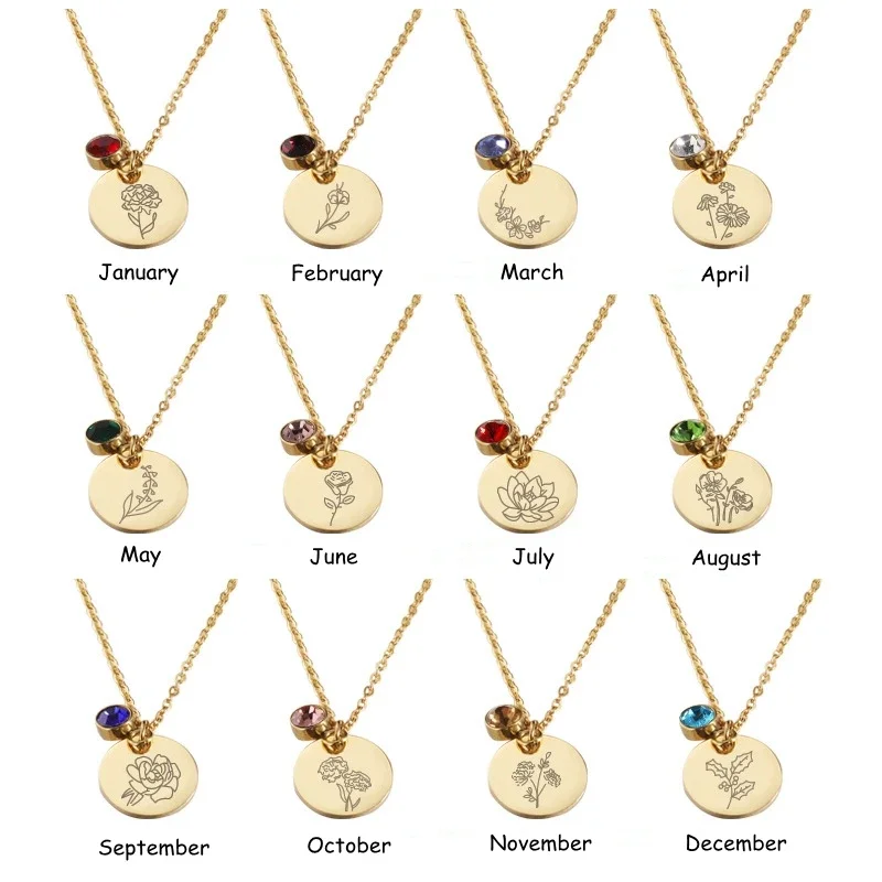 Birth Flower Necklace - Birth Month Flowers Clipart Floral Discs