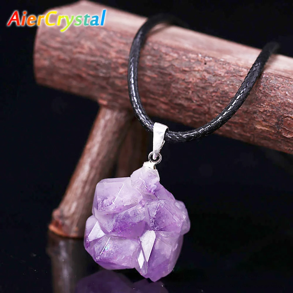 Birth Flower Necklace - Natural Uruguay Amethyst Rough Stone Pendant