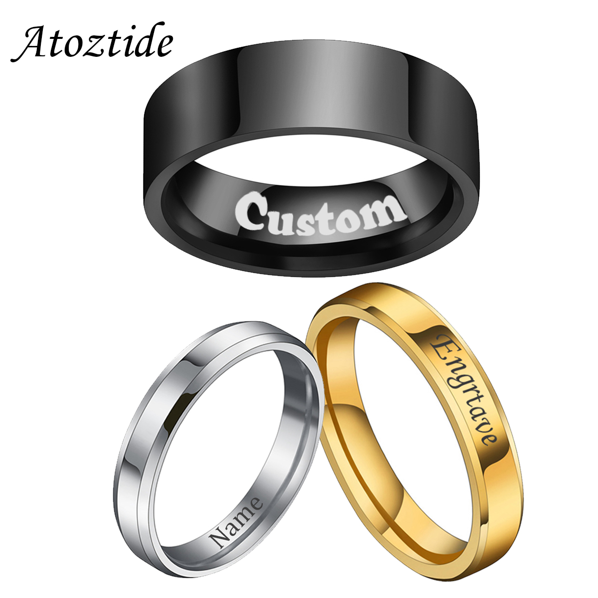 Initial Ring Custom - Atoztide 4/6/8mm Personalized Engrave Name Date