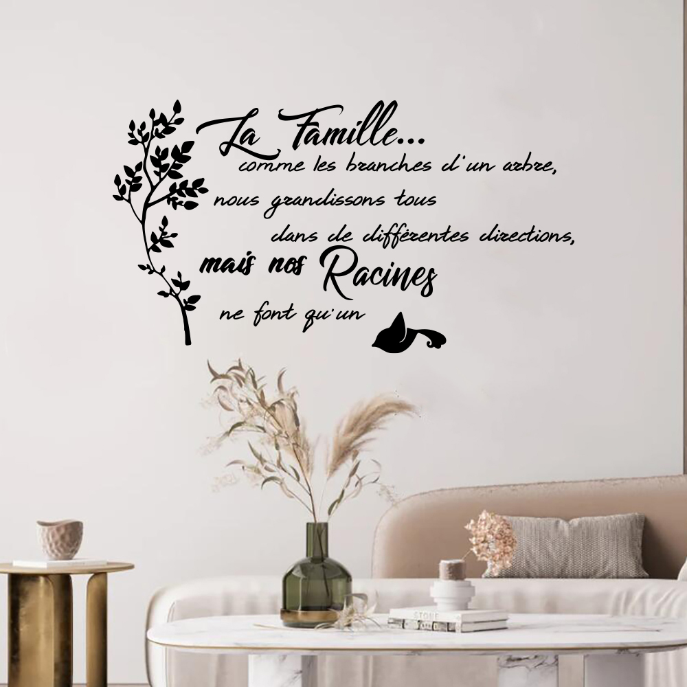 Family Tree Print - French Family Quote Tree Bird Wall