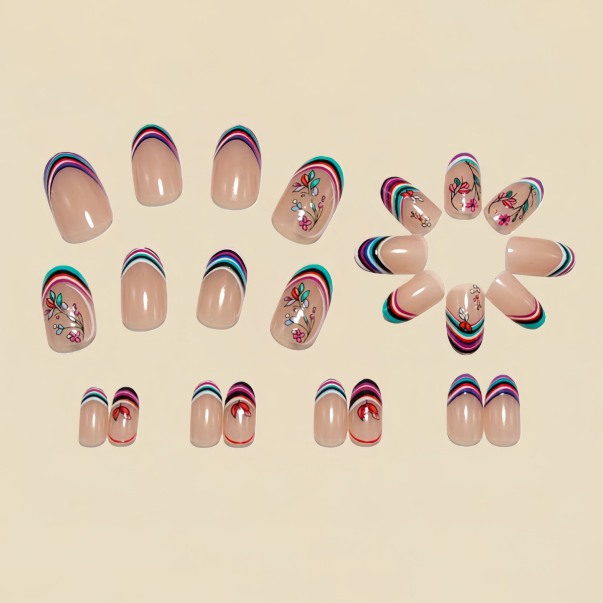 Medium fake nails for women gi - Pressed Flower Art 评论和价格
