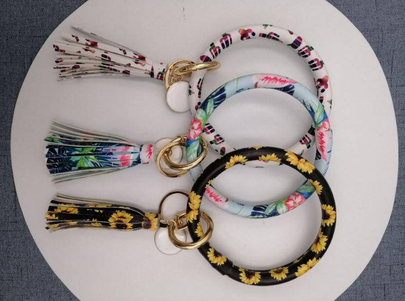 Sunflower Cactus Monogrammed K - Monogram Keychain Leather 评论和价格