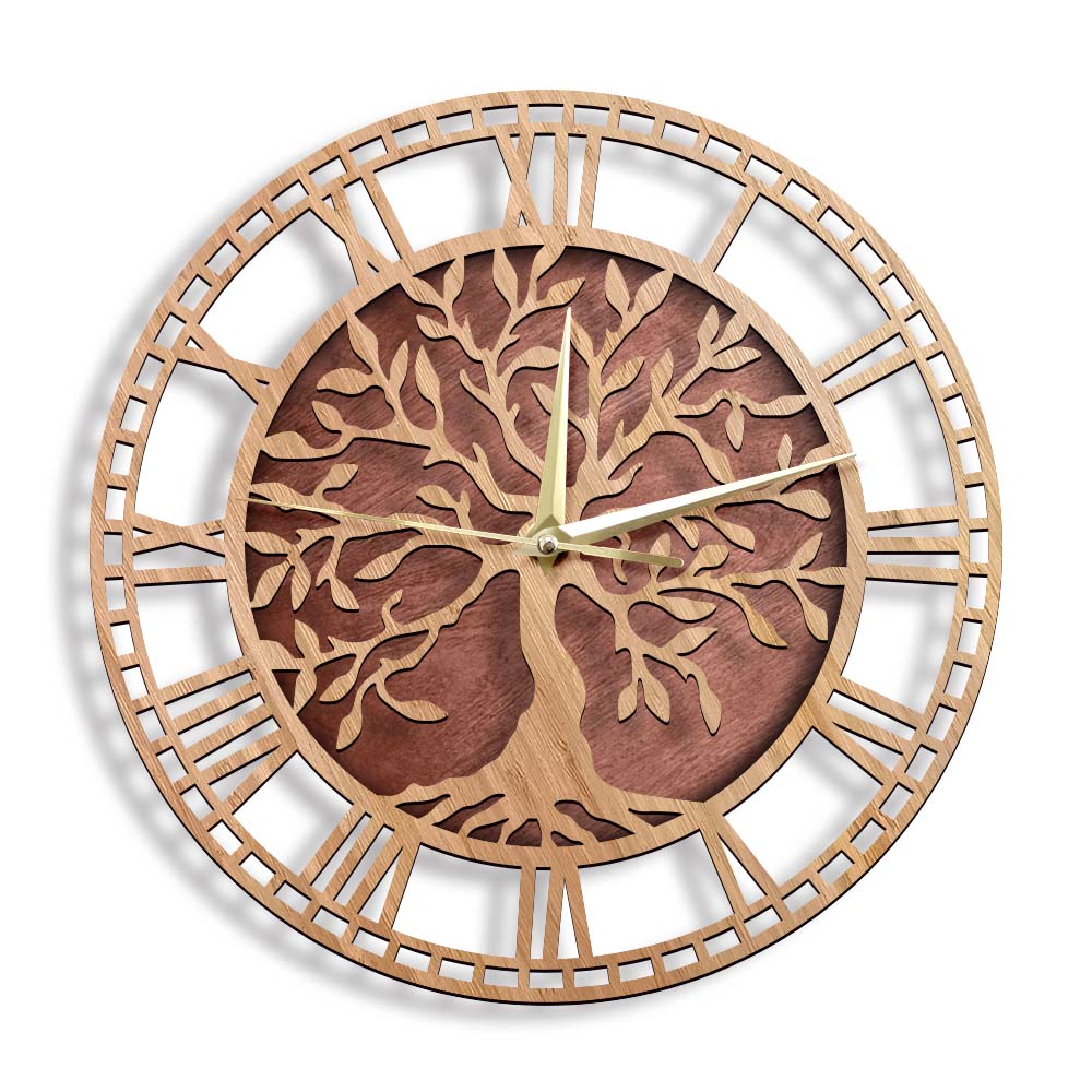 Tree of Life Wooden Wall Clock - Family Tree Print 评论和价格