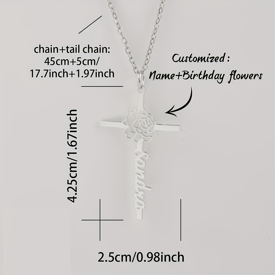 Custom Birth Flower Cross Name - Birth Flower Necklace 评论和价格
