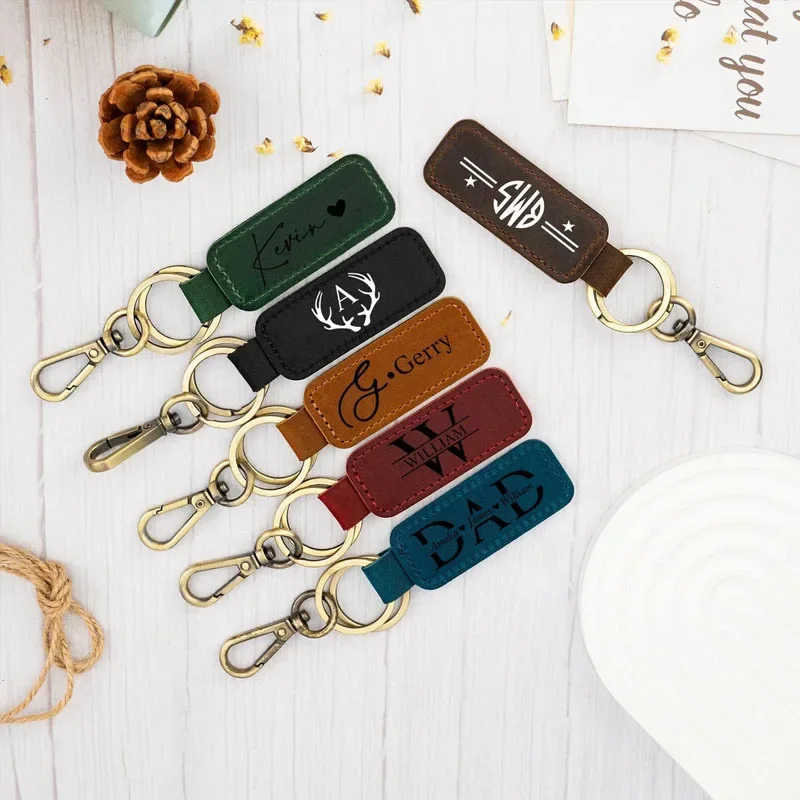 Laser Custom Logo Leather Keyc - Initial Ring Custom 评论和价格