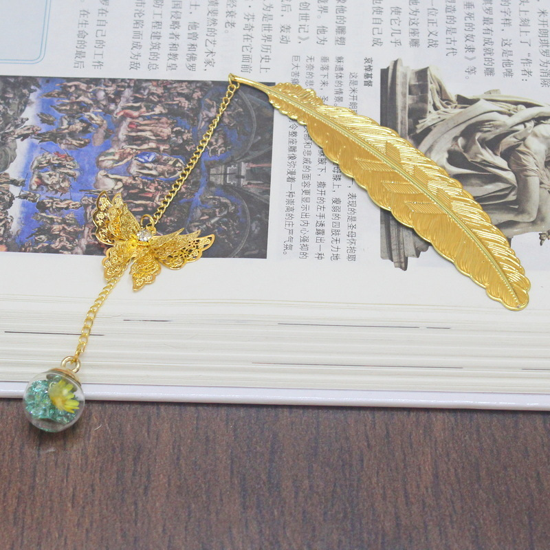 1pc Chinese Style Metal Feathe - Dried Flower Bookmark 评论和价格