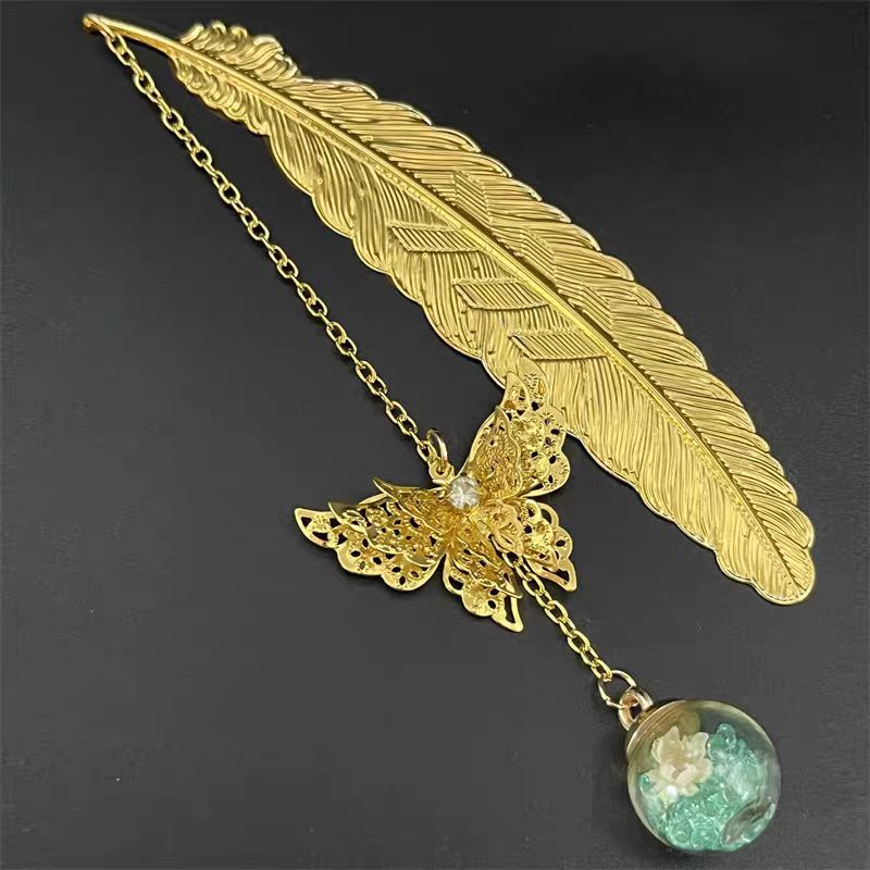 1pc Chinese Style Metal Feathe - Dried Flower Bookmark 评论和价格