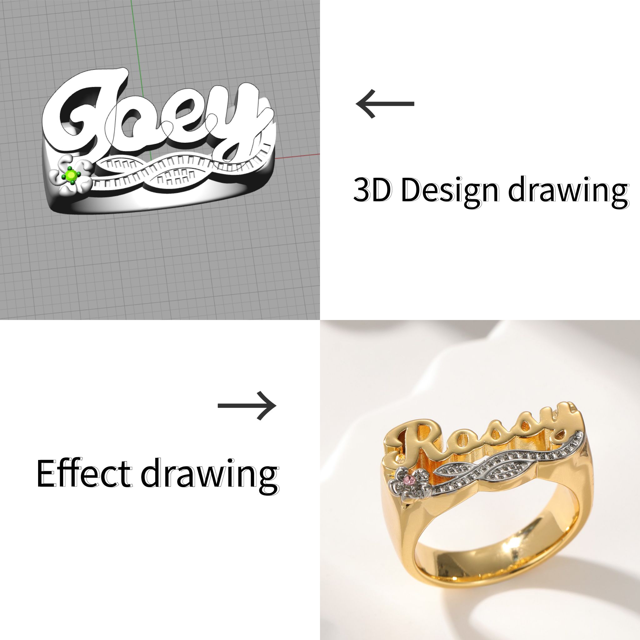 3D Name Ring Custom Diamond Na - Initial Ring Custom 评论和价格