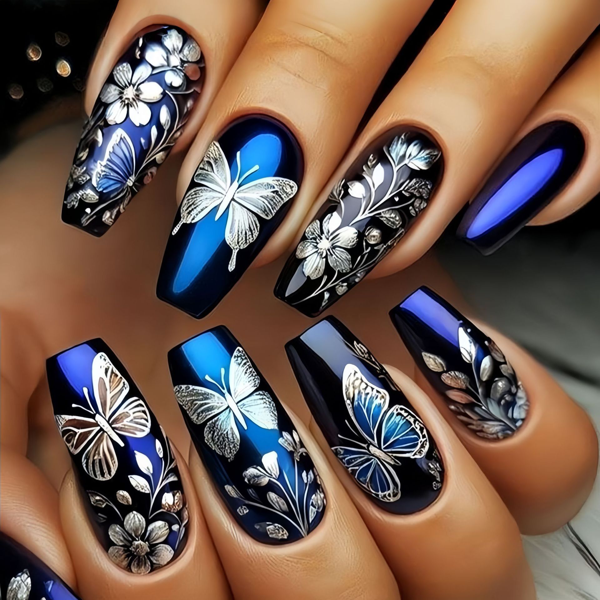 Medium long fake nails for wom - Pressed Flower Art 评论和价格