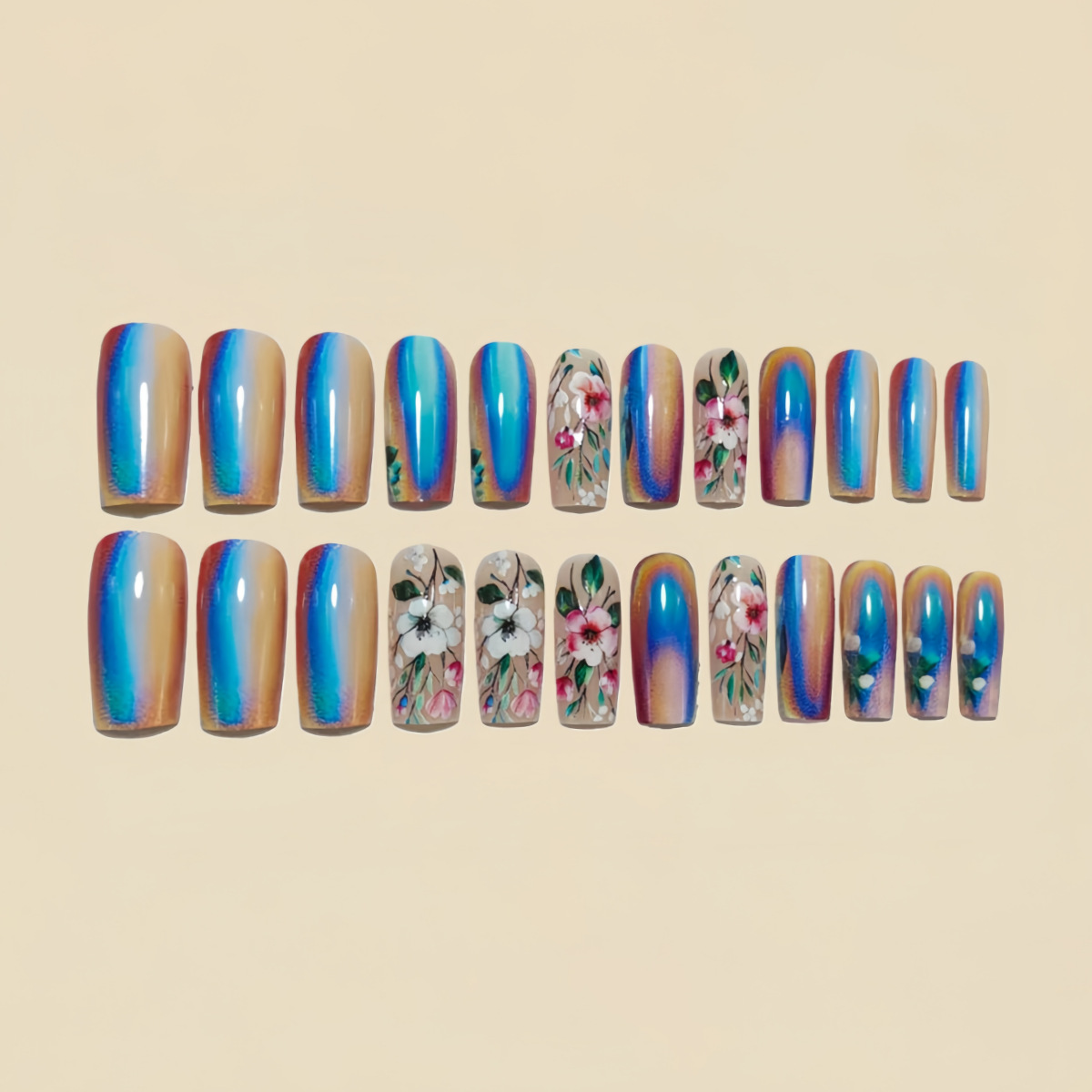 Medium long fake nails for wom - Pressed Flower Art 评论和价格