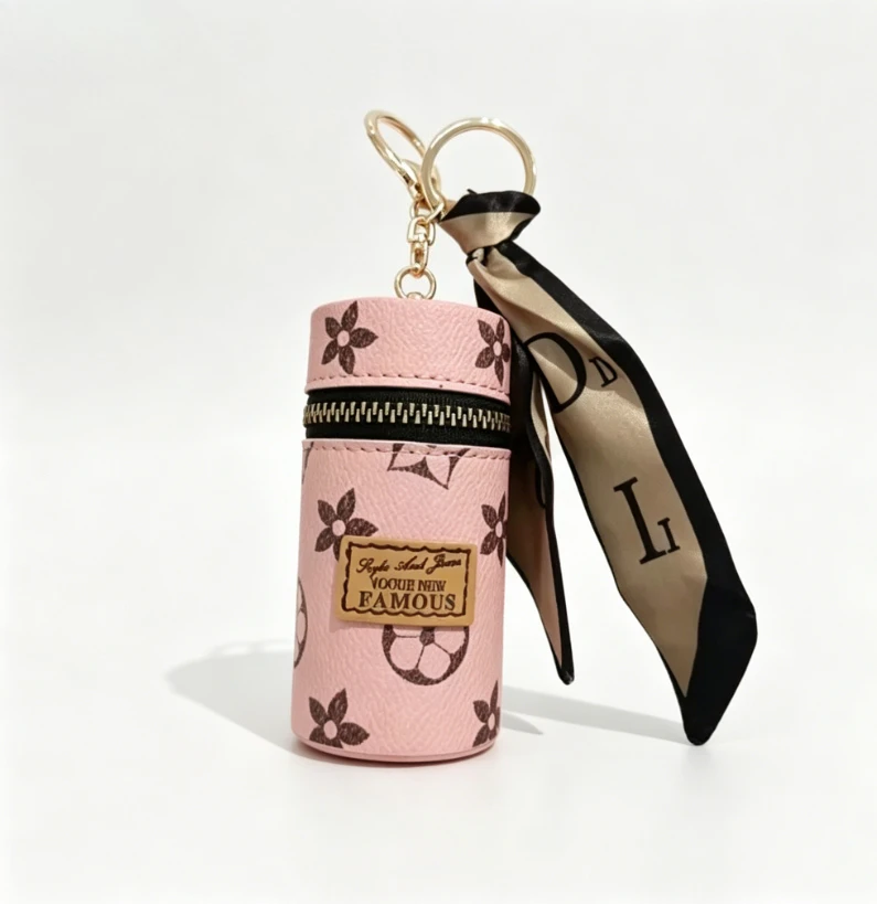 Pink Floral Monogram Print Cyl - Monogram Keychain Leather 评论和价格