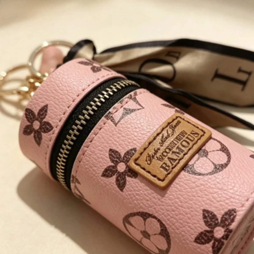 Pink Floral Monogram Print Cyl - Monogram Keychain Leather 评论和价格