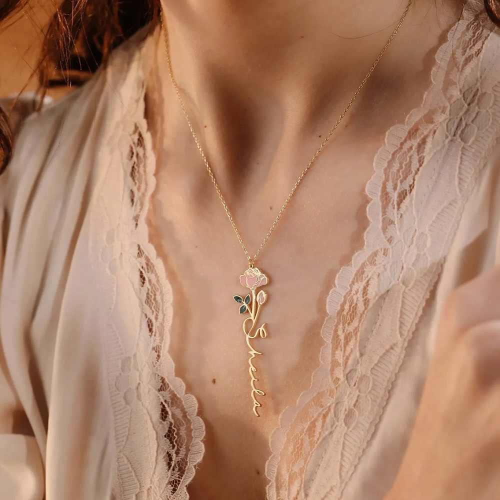 Personalized Name Necklace Wit - Birth Flower Necklace 评论和价格