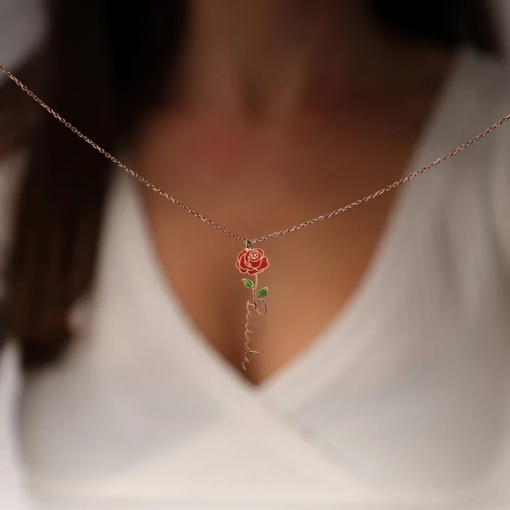 Personalized Name Necklace Wit - Birth Flower Necklace 评论和价格