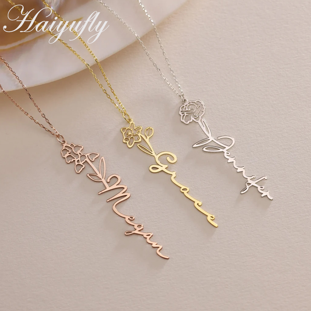 Haiyufly Custom Name Necklace  - Birth Flower Necklace 评论和价格