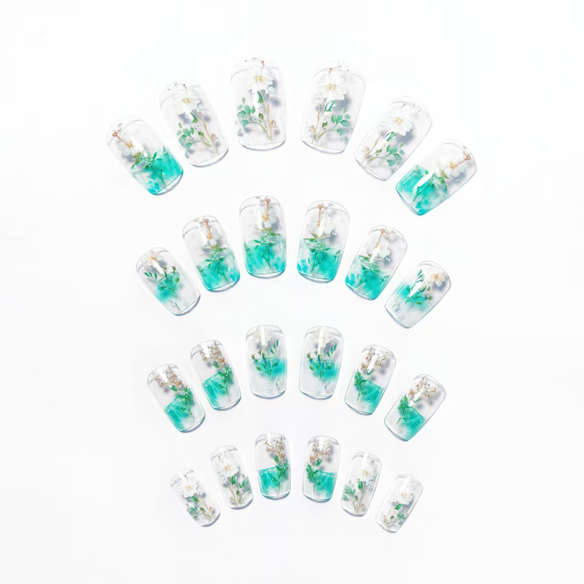 Medium fake nails for women gi - Pressed Flower Art 评论和价格