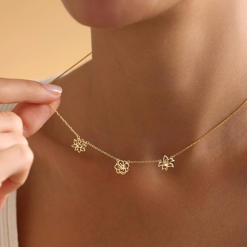 Customized Birth Flowers Neckl - Birth Flower Necklace 评论和价格