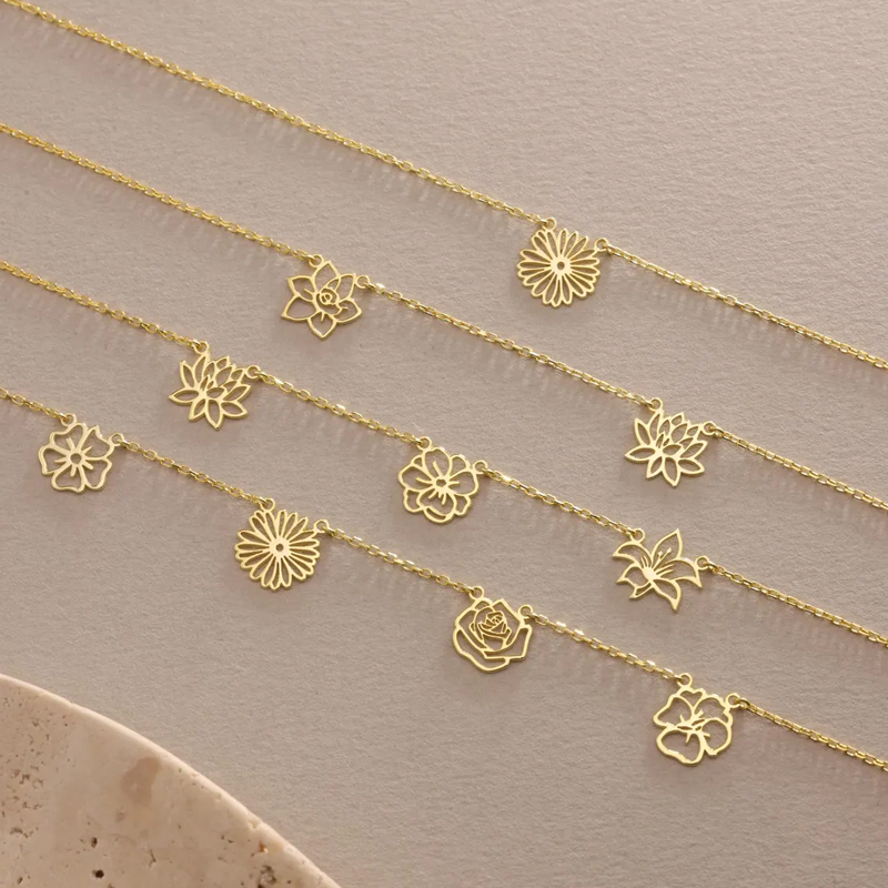 Customized Birth Flowers Neckl - Birth Flower Necklace 评论和价格