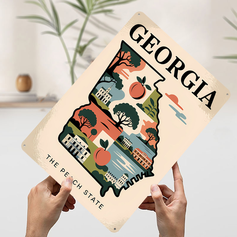 Georgia: The Peach State Illus - Custom Map Poster 评论和价格