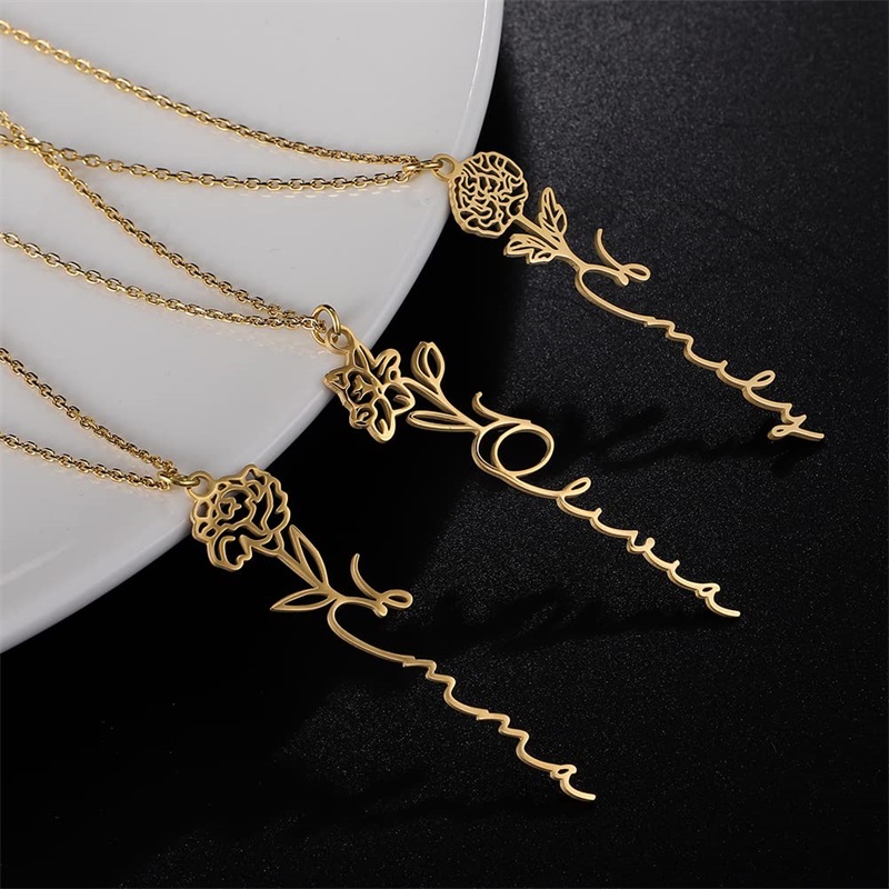 Personalized Birth Flower Name - Birth Flower Necklace 评论和价格