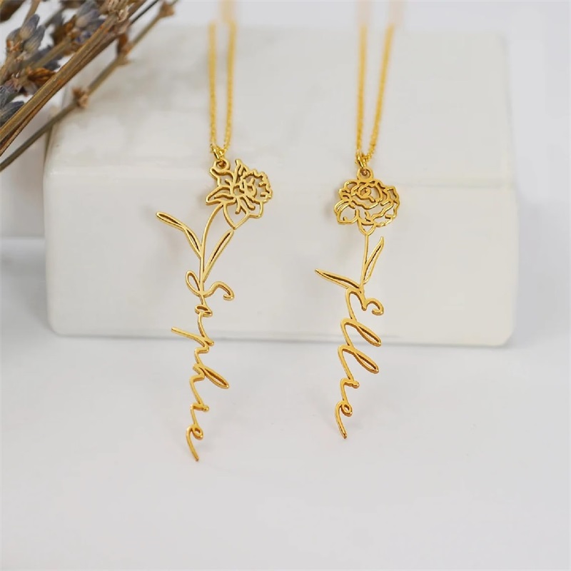 Personalized Birth Flower Name - Birth Flower Necklace 评论和价格