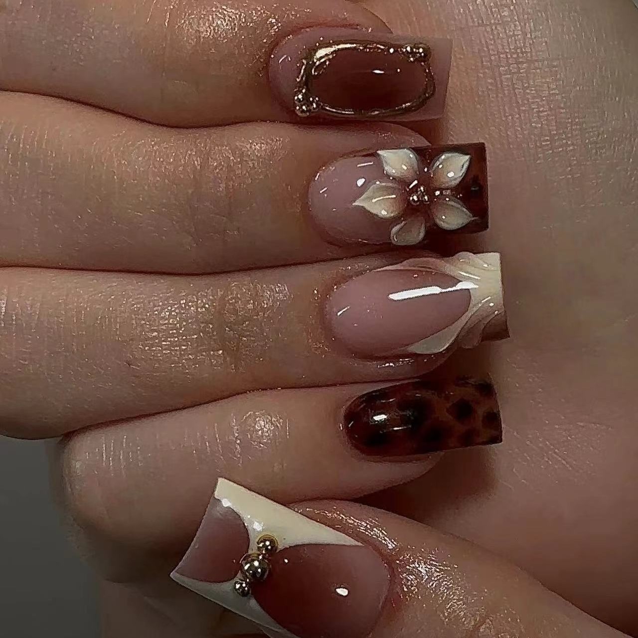Short square fake nails for wo - Pressed Flower Art 评论和价格
