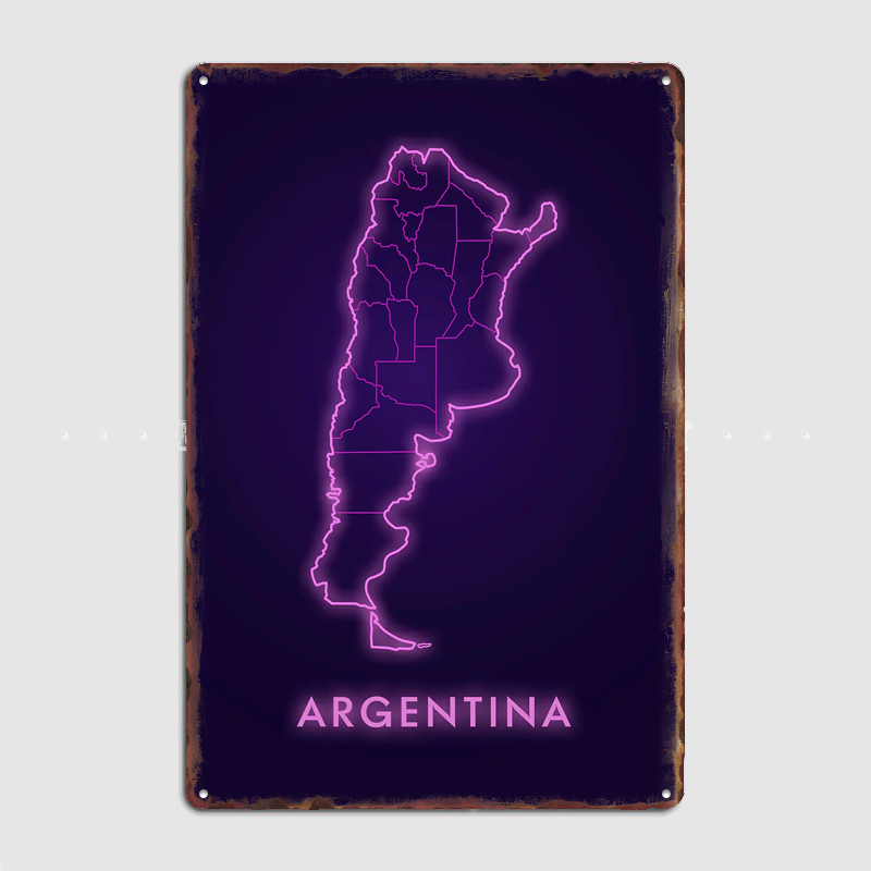 Argentina Neon Map Metal Sign  - Custom Map Poster 评论和价格